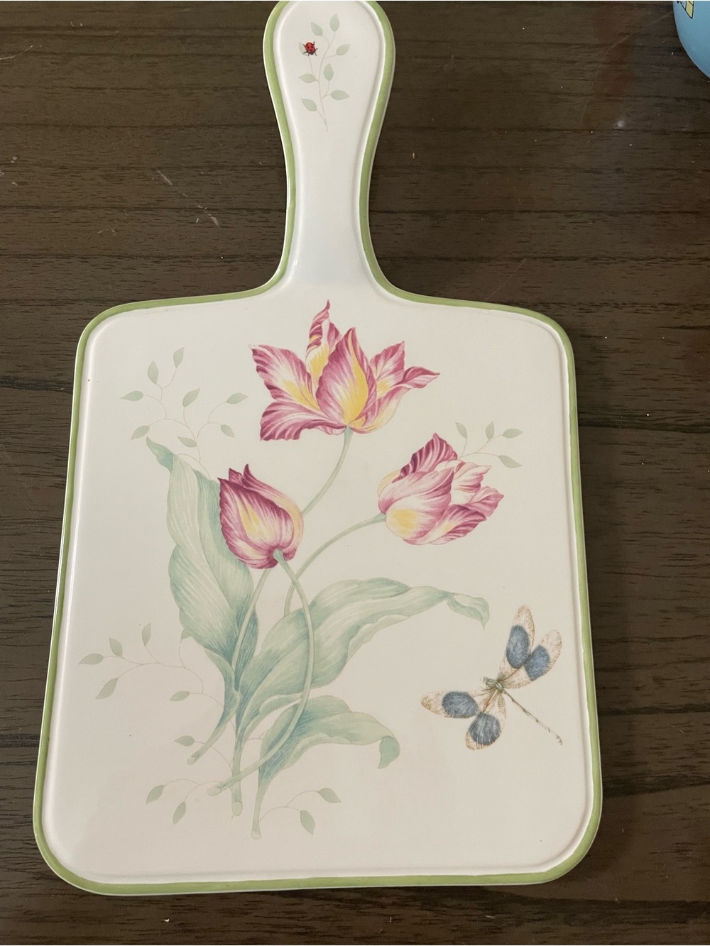Lenox Pink Tulip Ceramic Serving Paddle with Green Trim